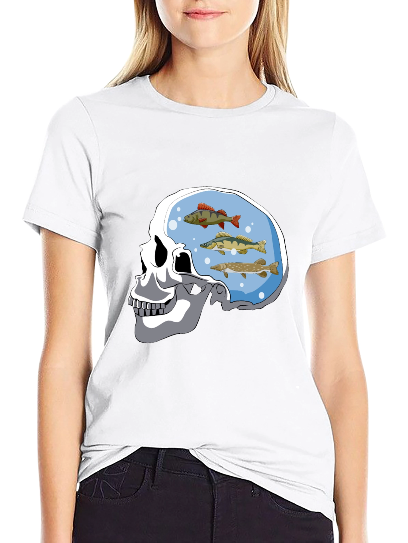 Skull Fish Brain Black Graphic Tee