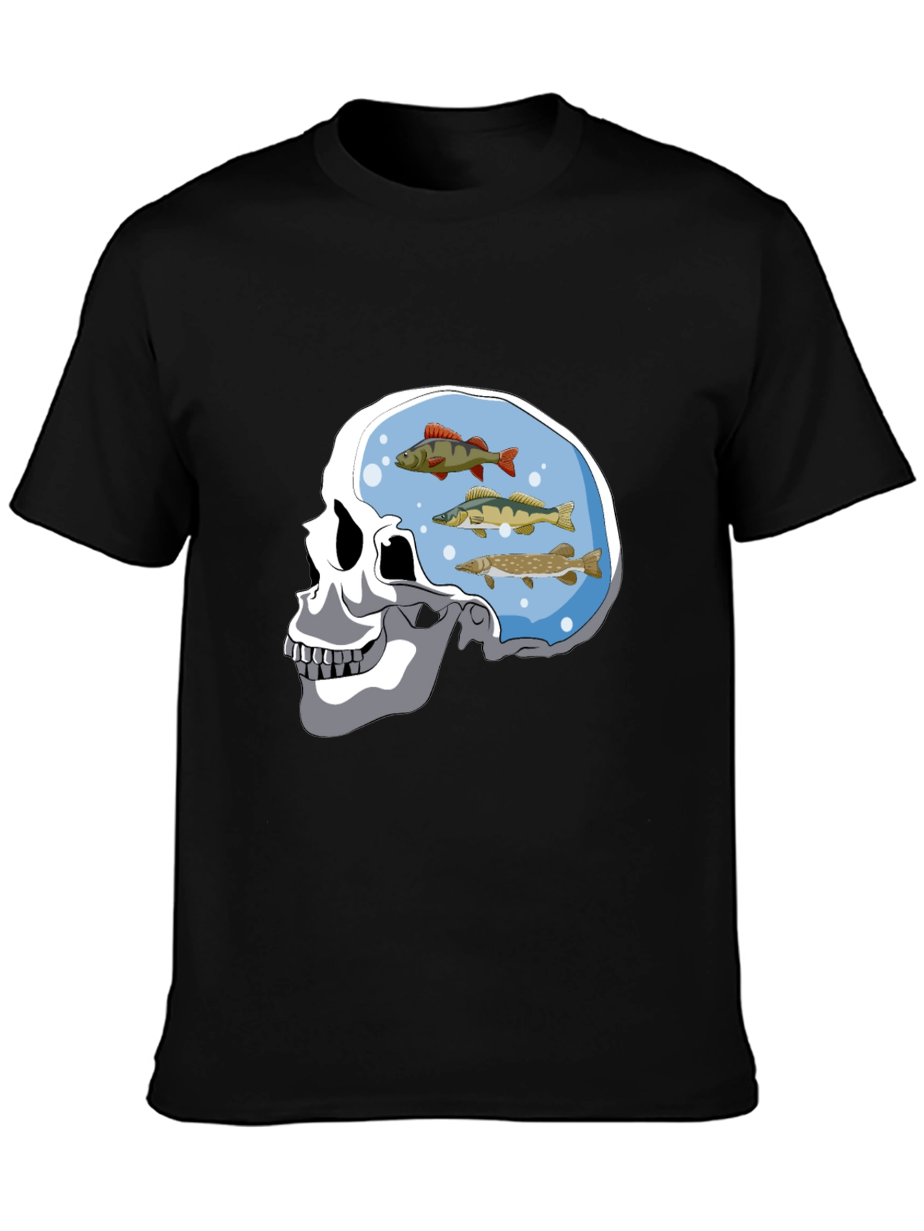 Skull Fish Brain Black Graphic Tee
