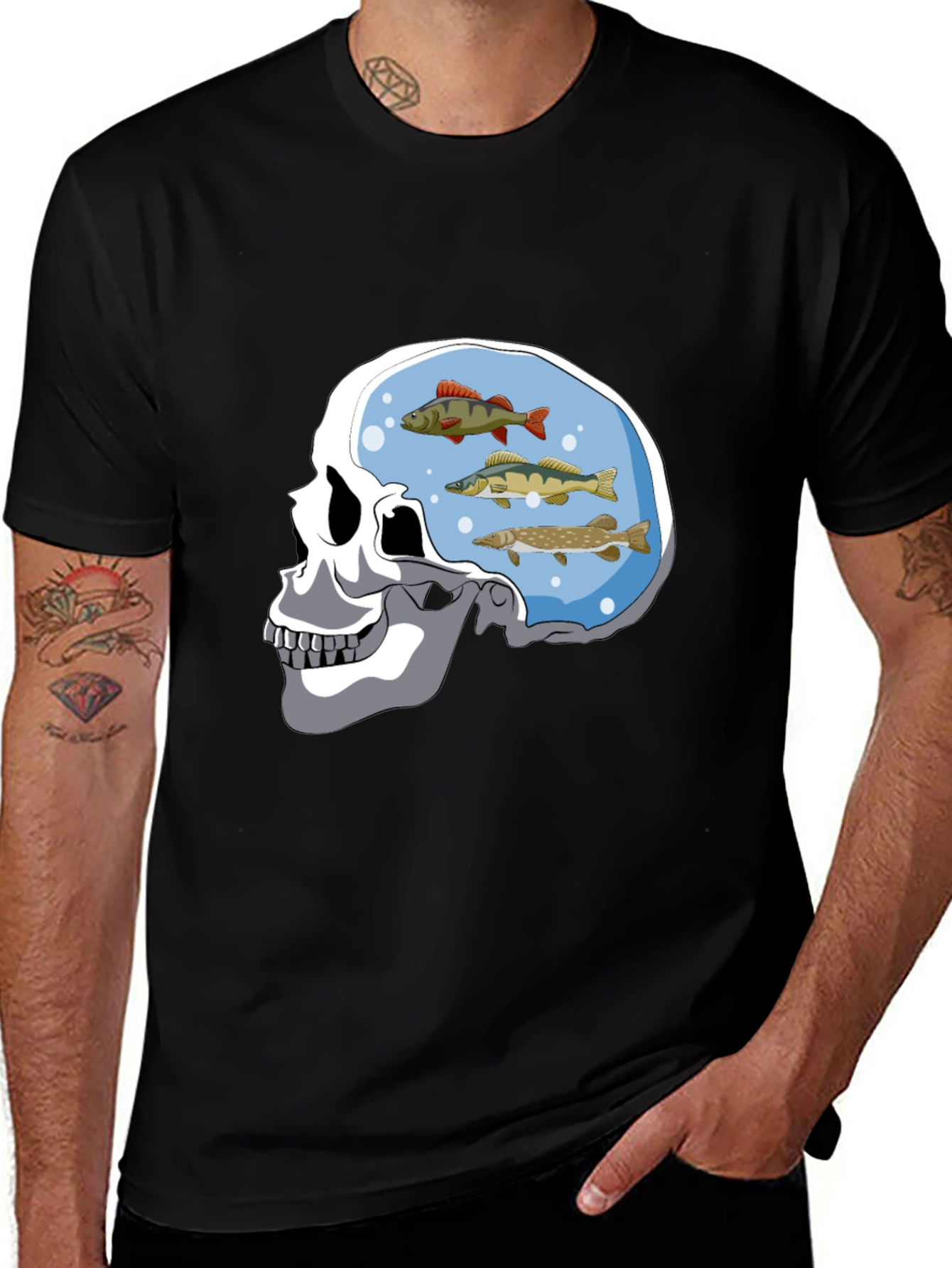 Skull Fish Brain Black Graphic Tee
