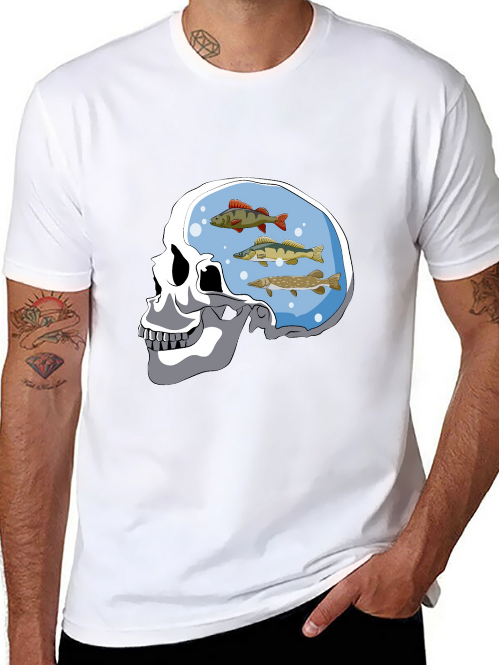 Skull Fish Brain Black Graphic Tee