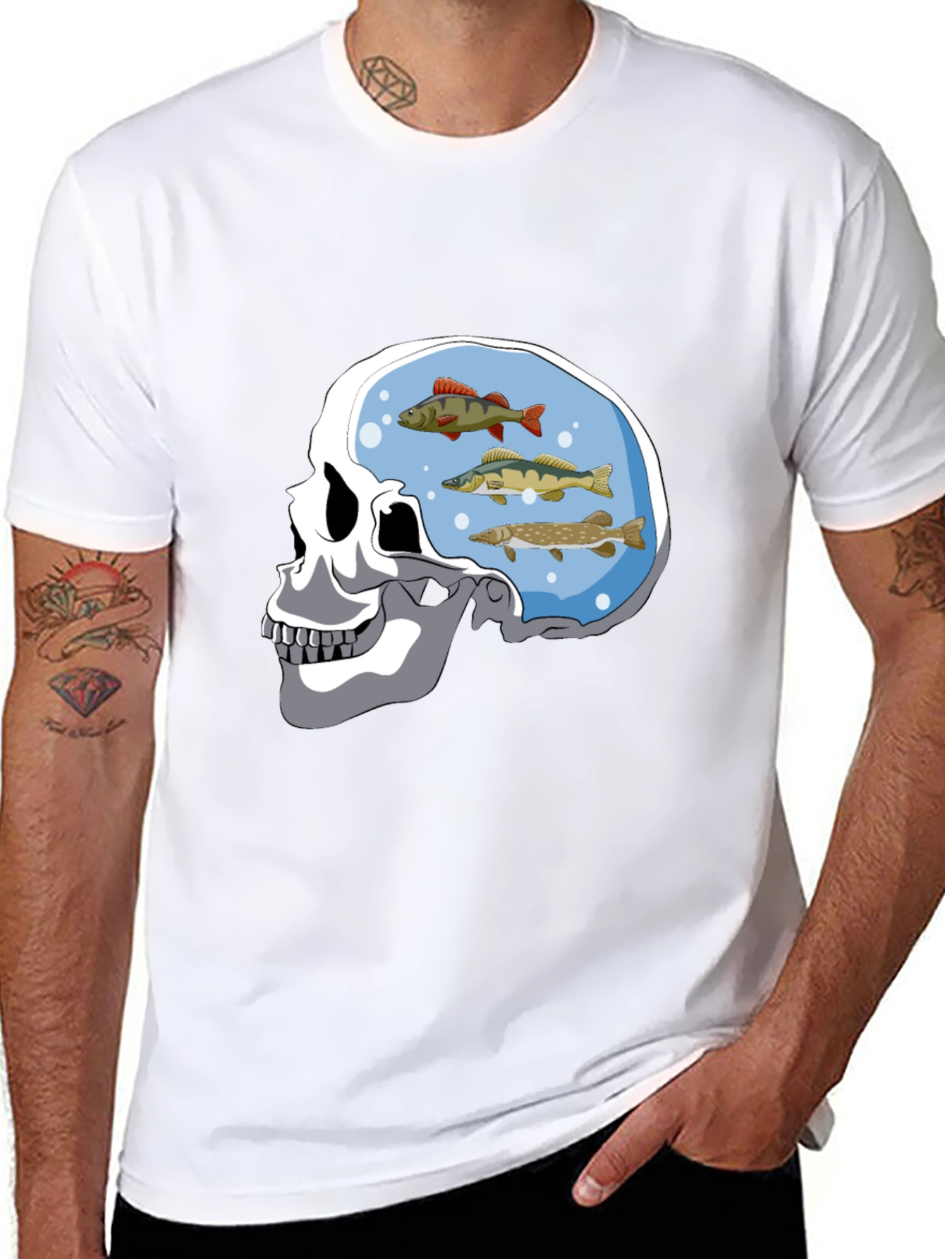 Skull Fish Brain Black Graphic Tee