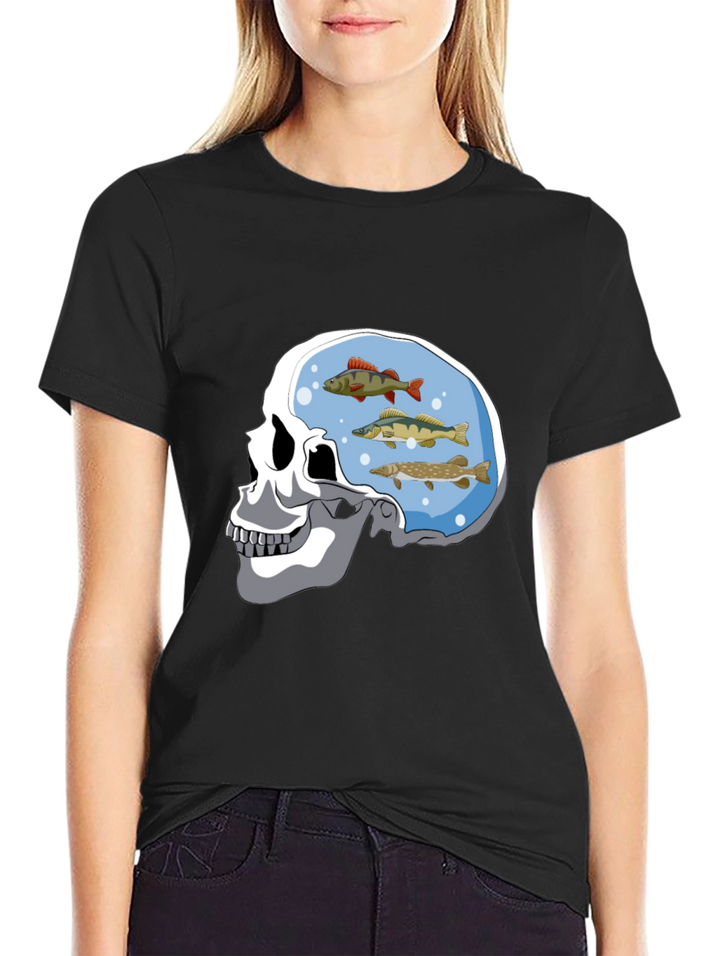 Skull Fish Brain Black Graphic Tee