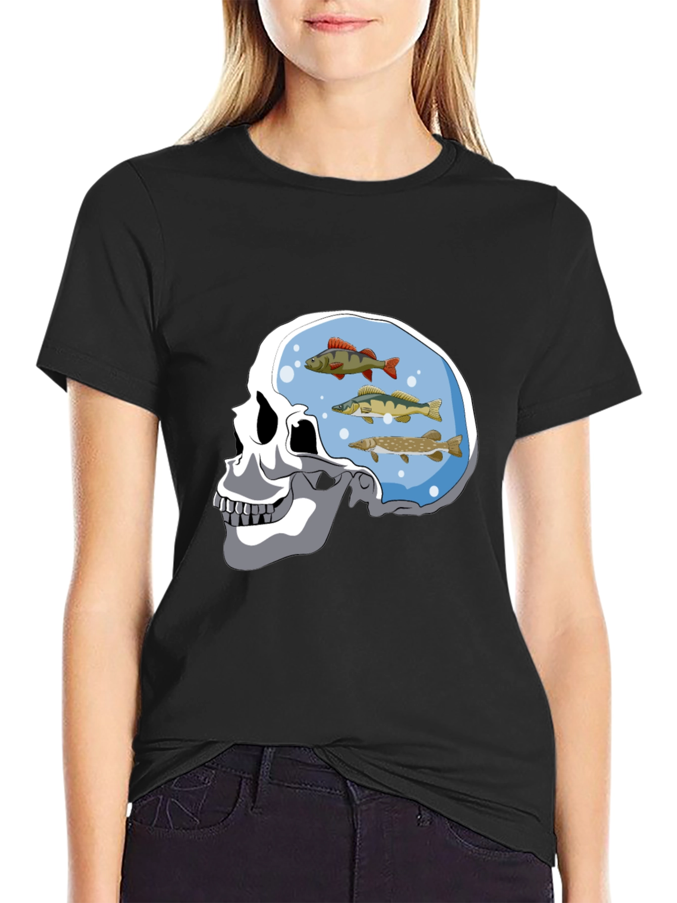 Skull Fish Brain Black Graphic Tee