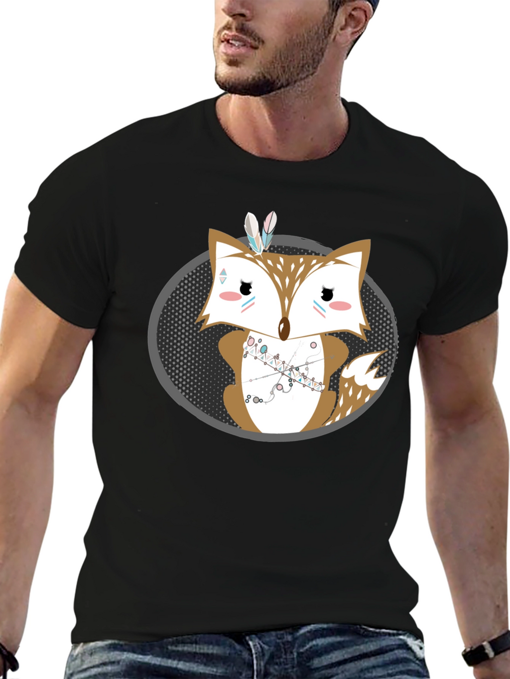 Cute Cartoon Fox Graphic Print Mens Tee