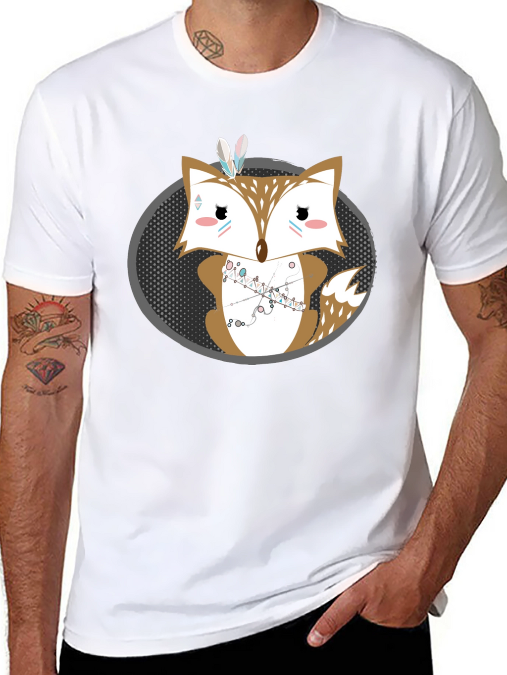 Cute Cartoon Fox Graphic Print Mens Tee
