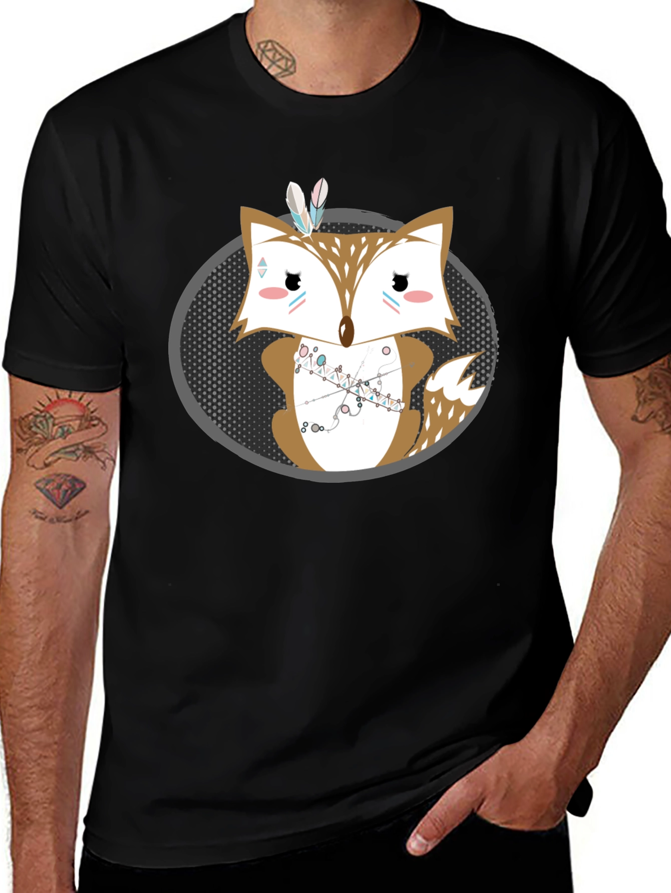 Cute Cartoon Fox Graphic Print Mens Tee