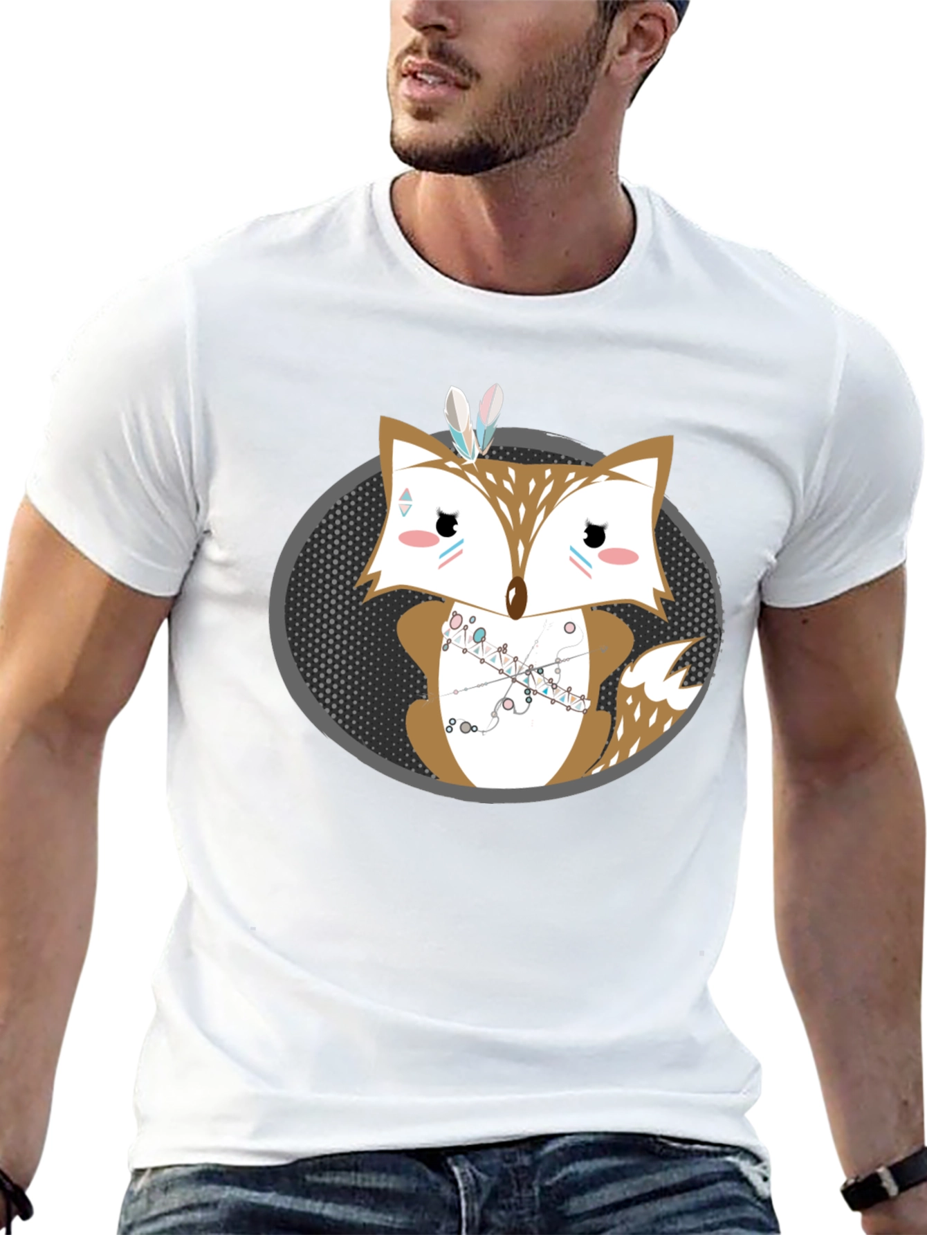 Cute Cartoon Fox Graphic Print Mens Tee