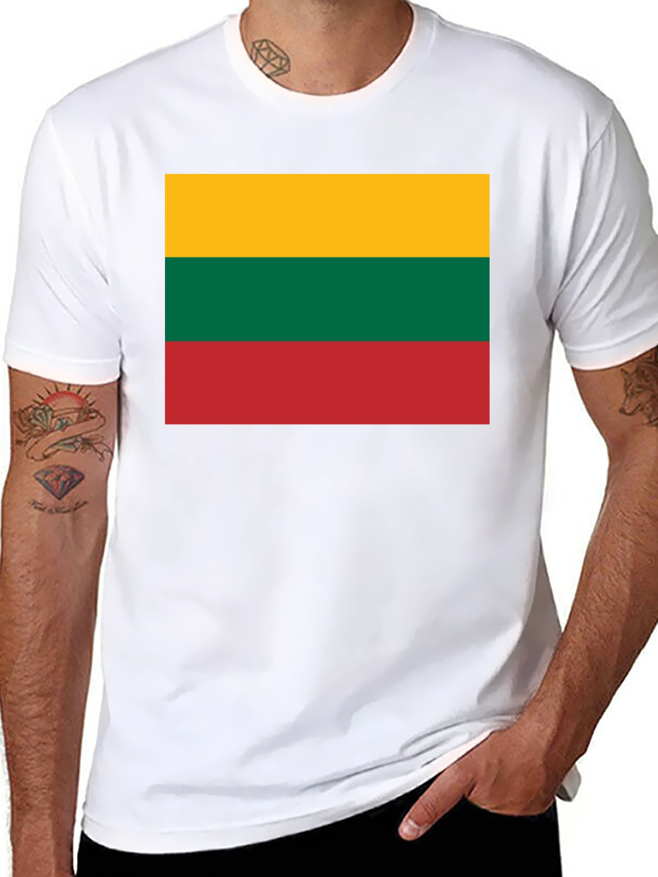 Lithuania Flag Graphic T-Shirt - Black Crew Neck Tee