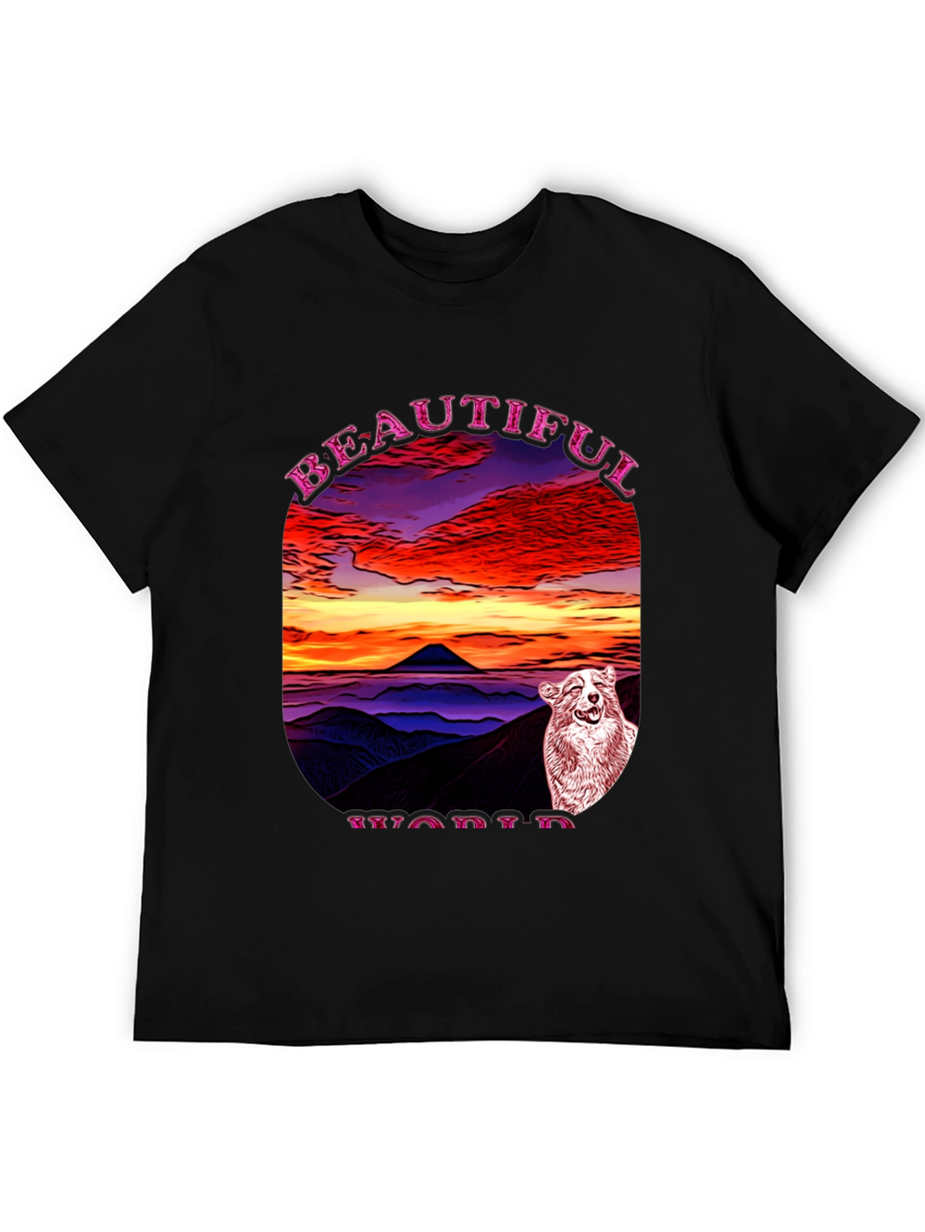 Beautiful World Dog Graphic Black T-Shirt