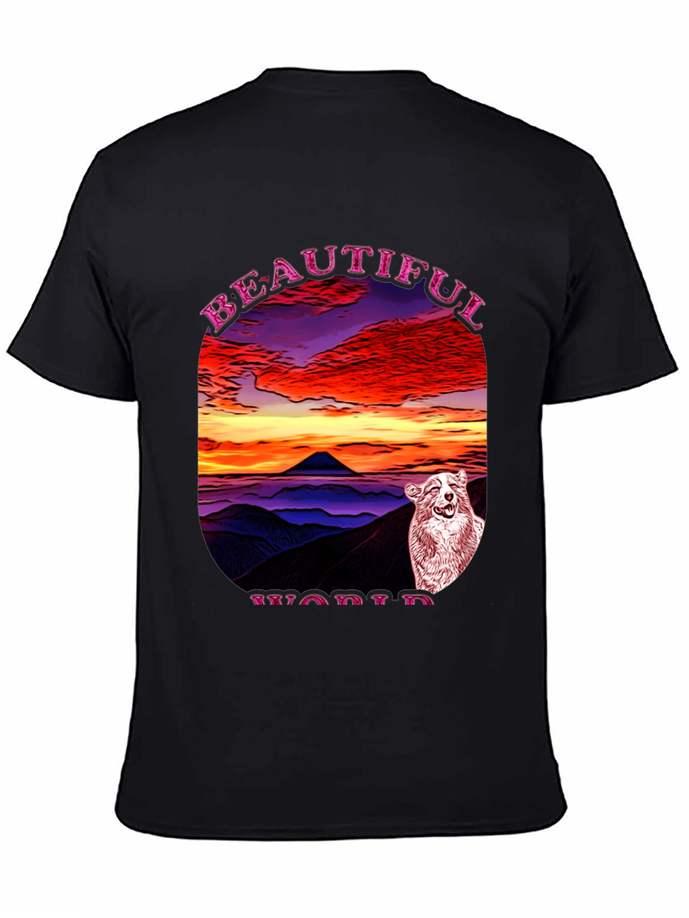 Beautiful World Dog Graphic Black T-Shirt