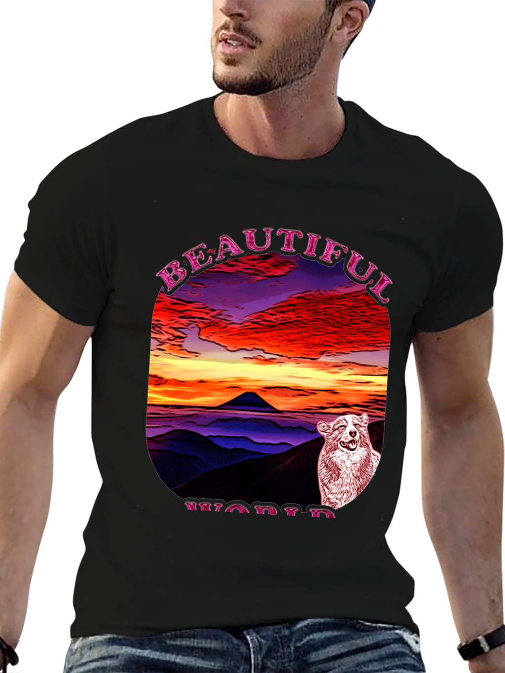 Beautiful World Dog Graphic Black T-Shirt