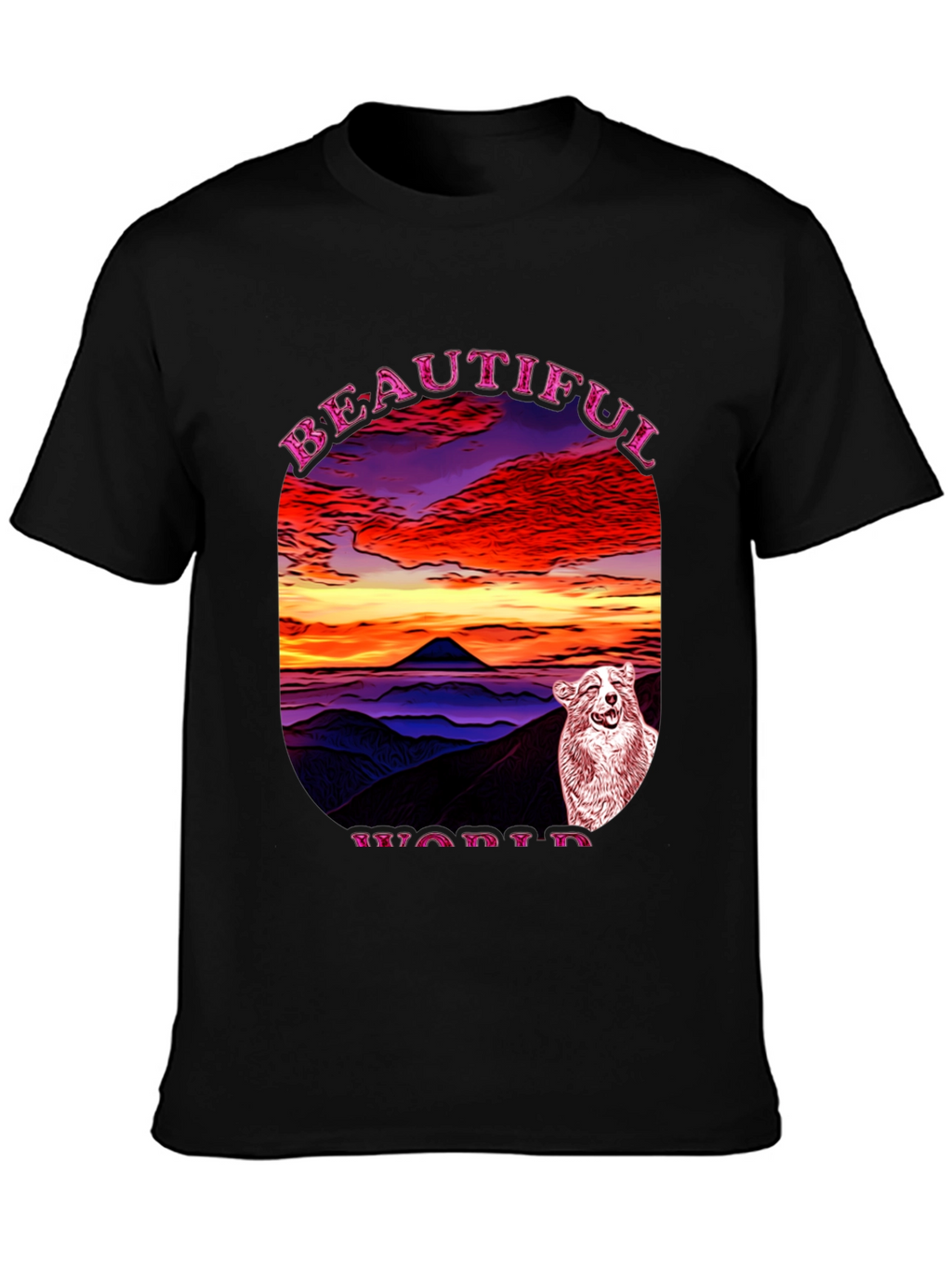 Beautiful World Dog Graphic Black T-Shirt