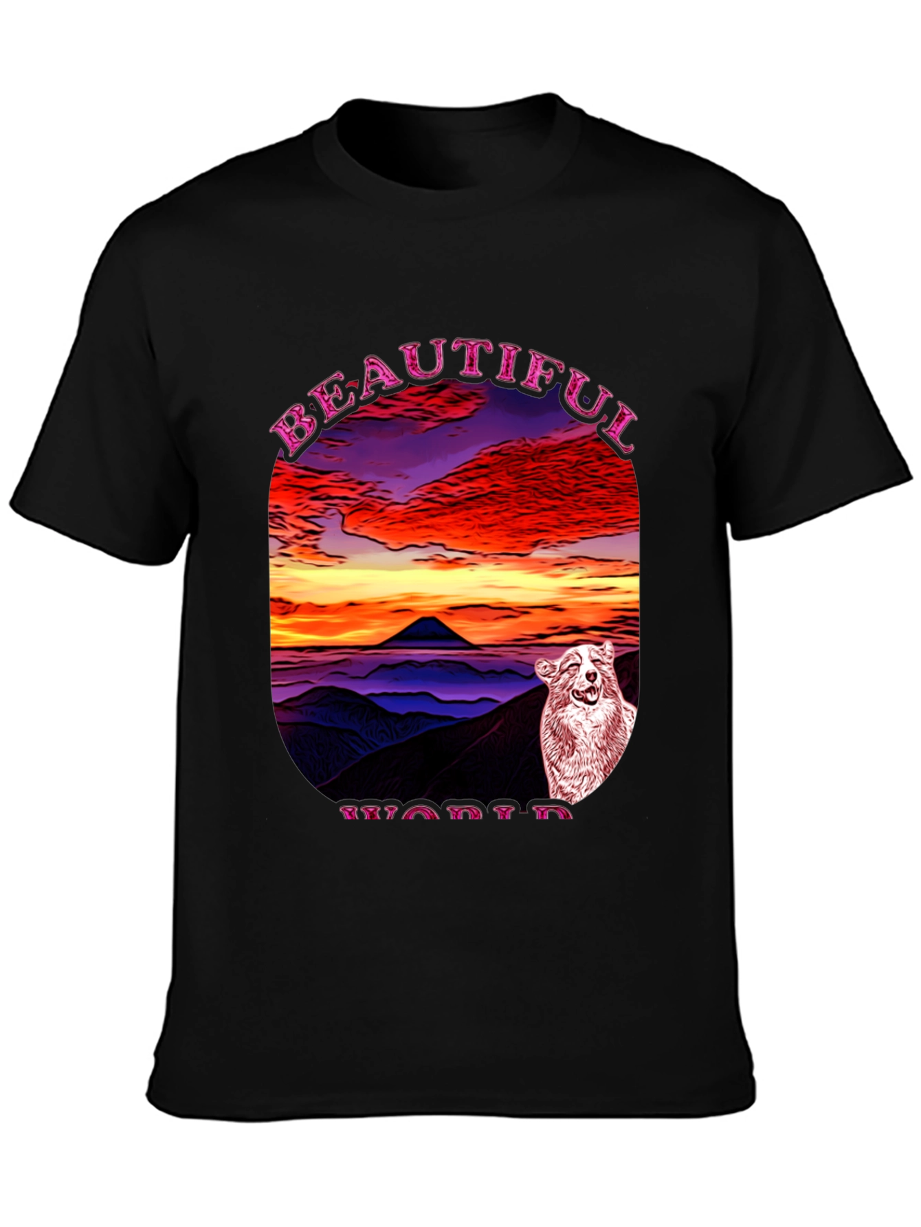 Beautiful World Dog Graphic Black T-Shirt