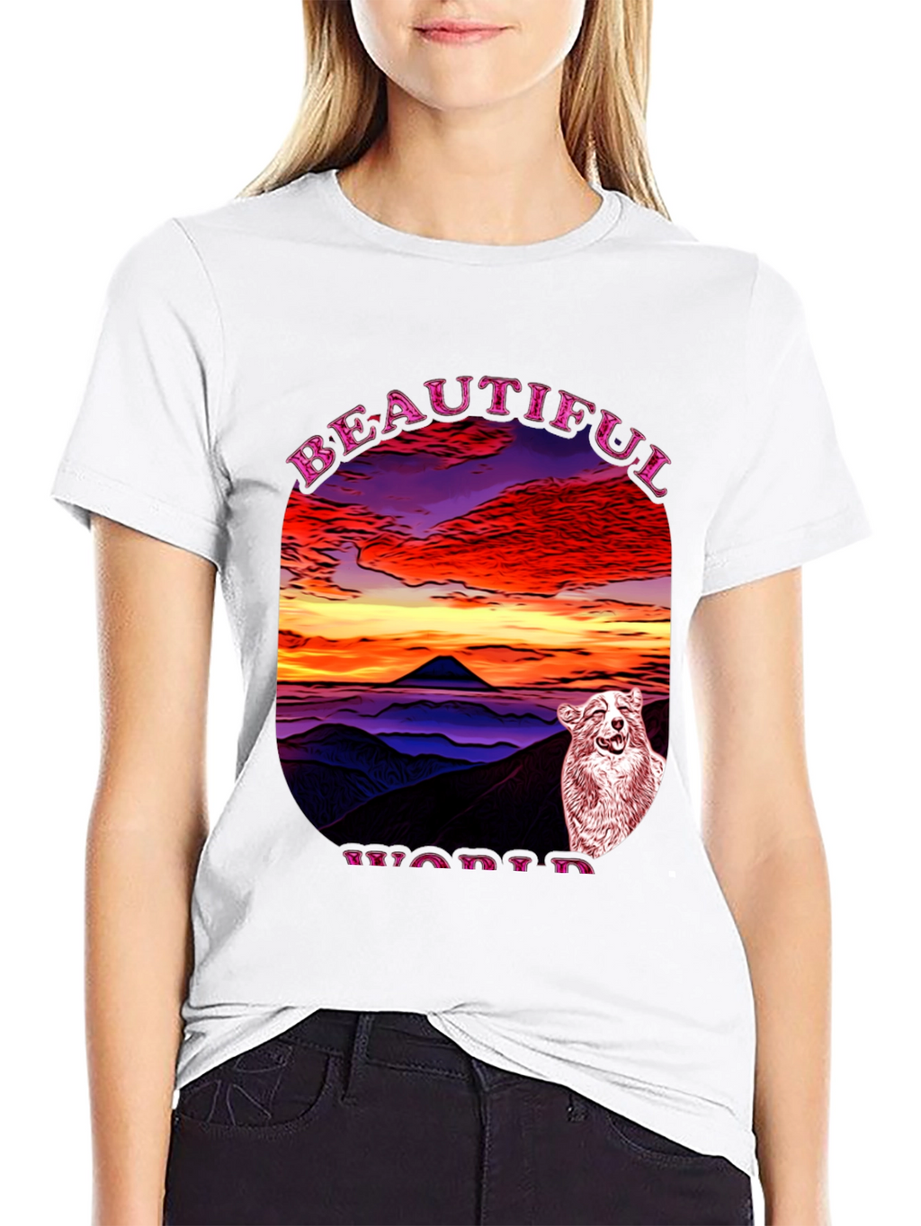 Beautiful World Dog Graphic Black T-Shirt
