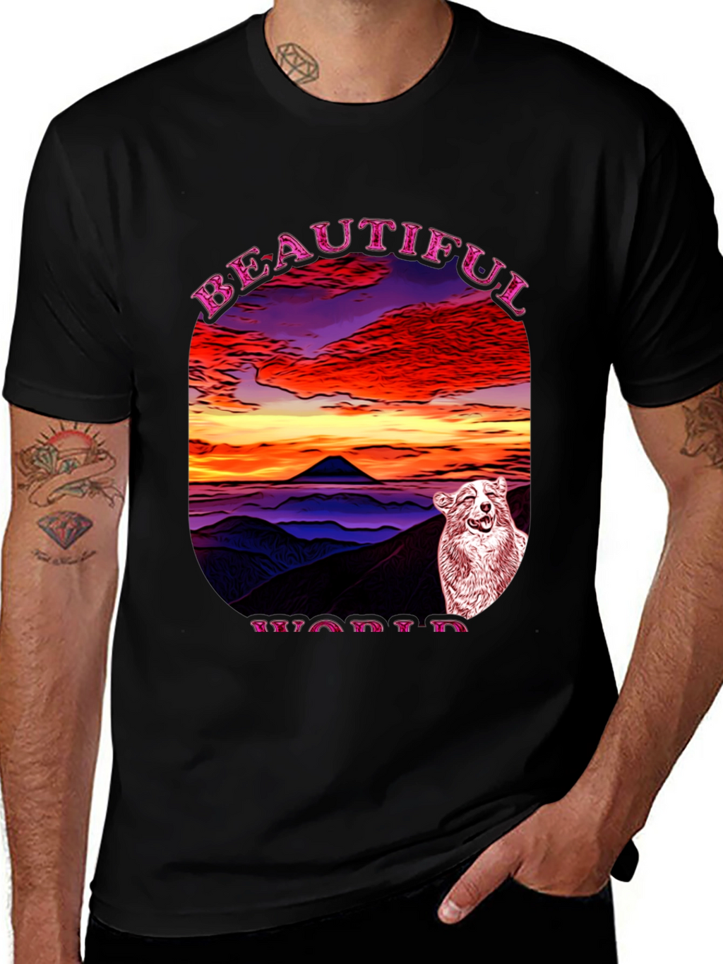 Beautiful World Dog Graphic Black T-Shirt