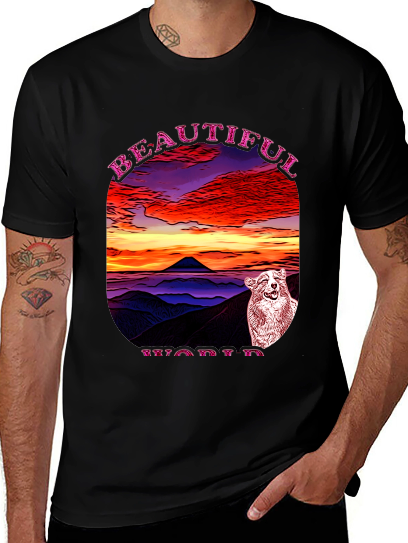 Beautiful World Dog Graphic Black T-Shirt