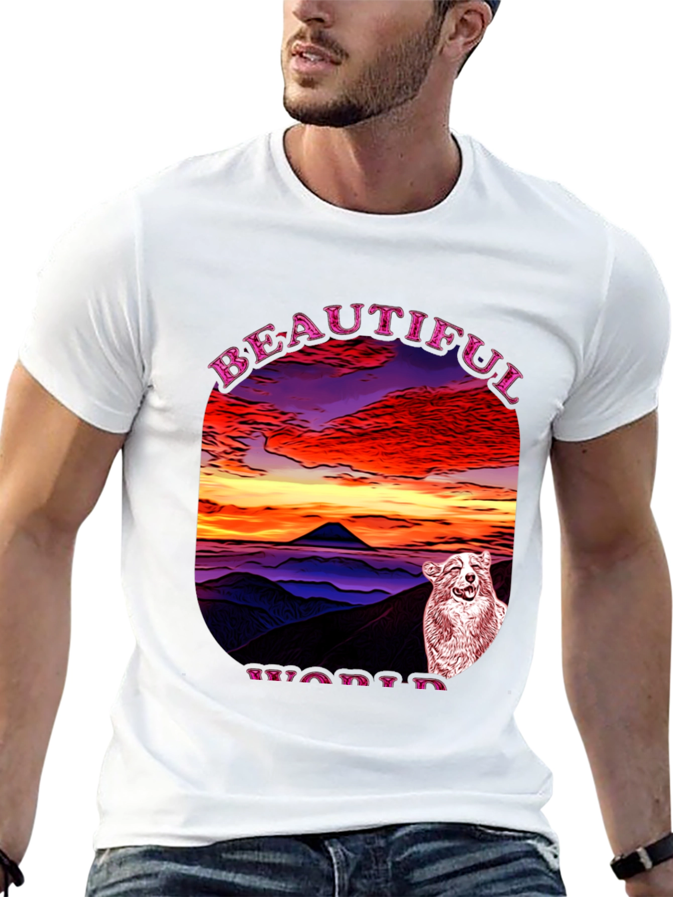 Beautiful World Dog Graphic Black T-Shirt