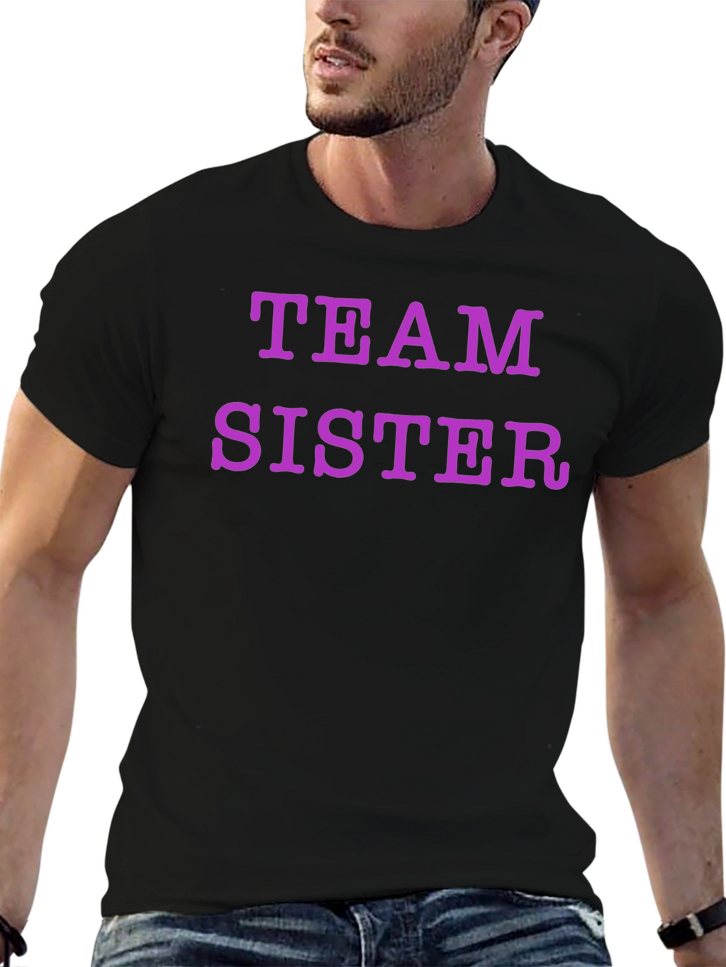 Team Sister Graphic Tee - Black Crew Neck