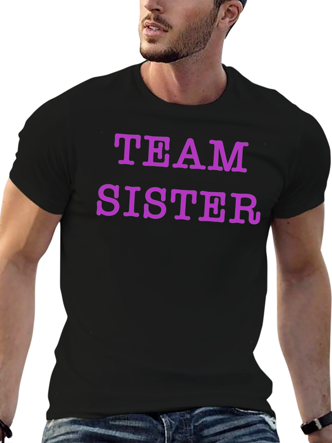 Team Sister Graphic Tee - Black Crew Neck