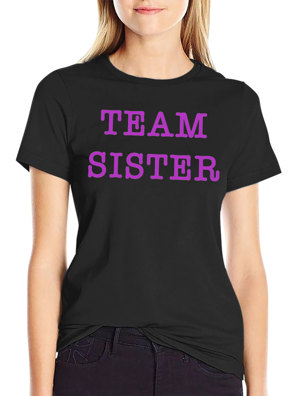 Team Sister Graphic Tee - Black Crew Neck