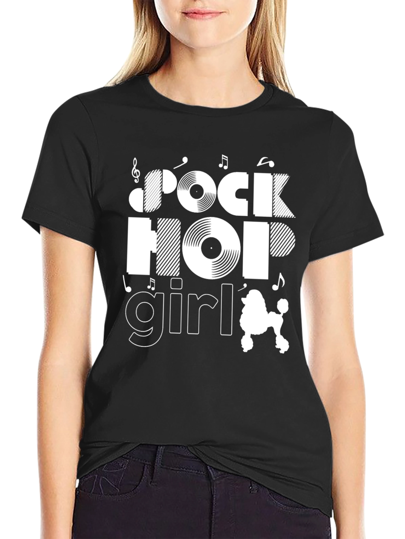 Rock Hop Girl Graphic Tee - Unique Music & Poodle Design