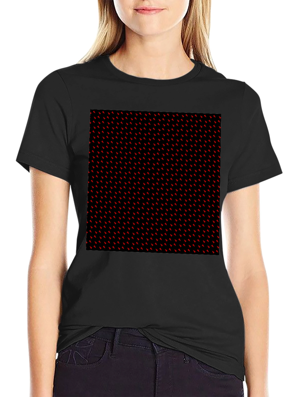 Red Accent Patterned Black Tee