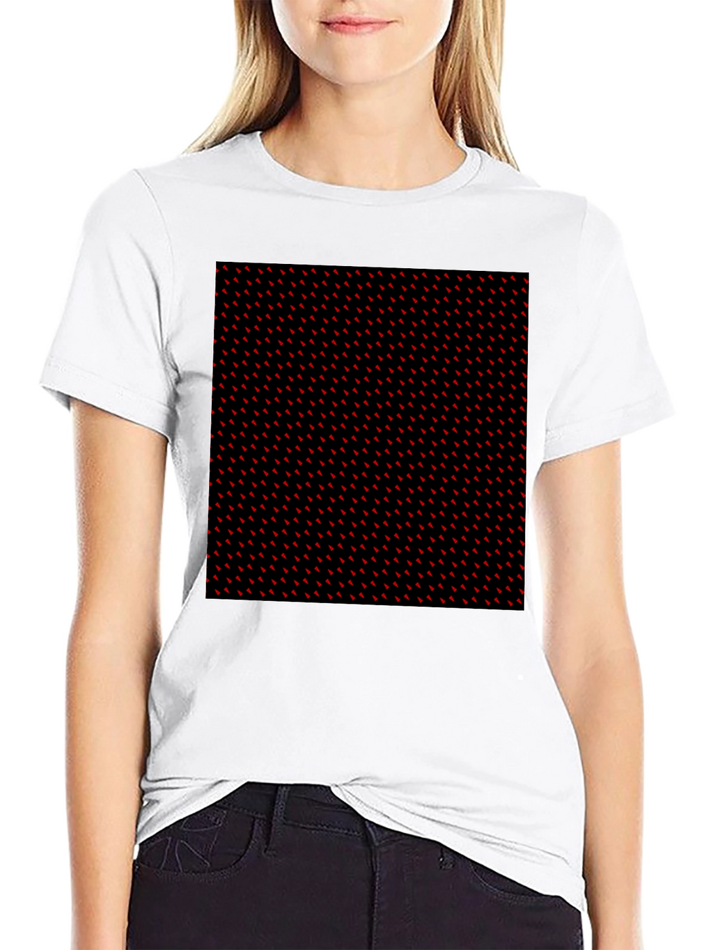 Red Accent Patterned Black Tee