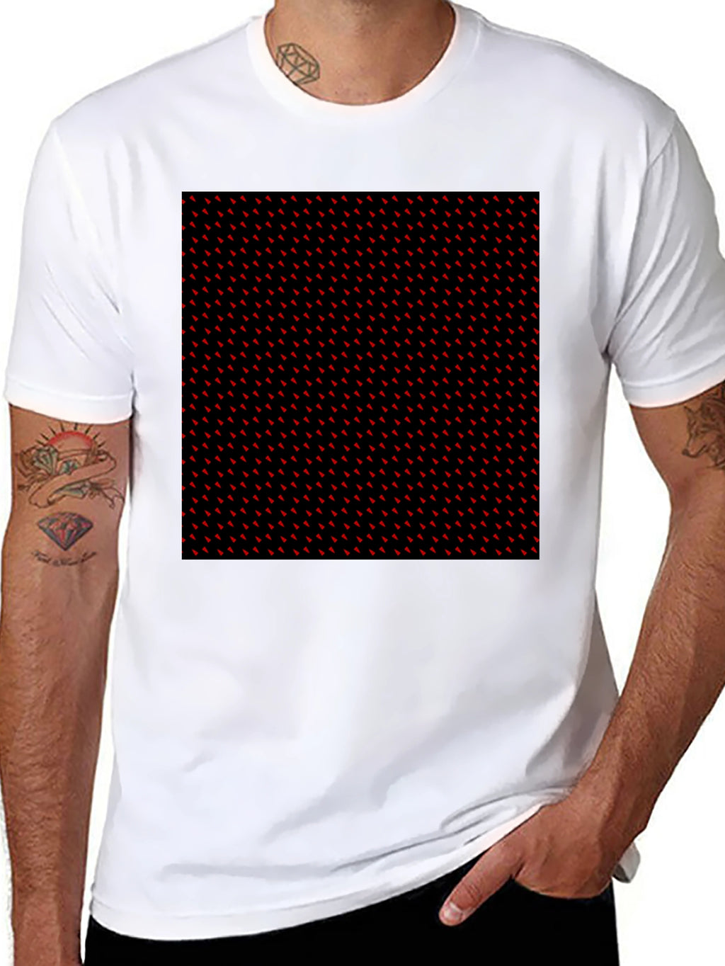 Red Accent Patterned Black Tee