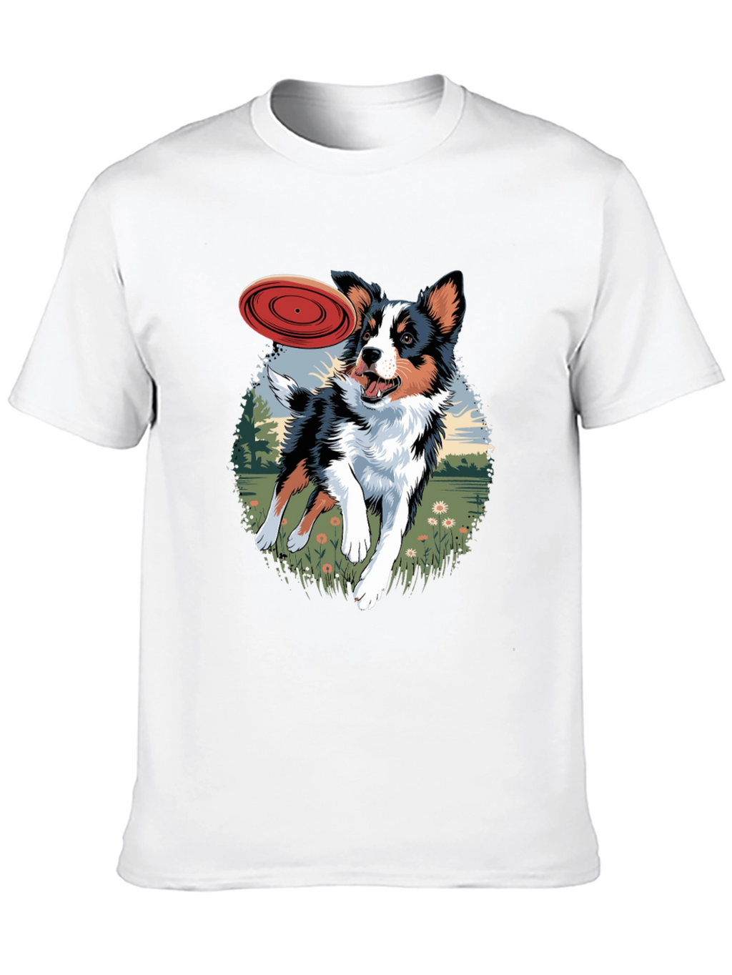Dog & Frisbee Graphic Tee - Casual Black T-Shirt
