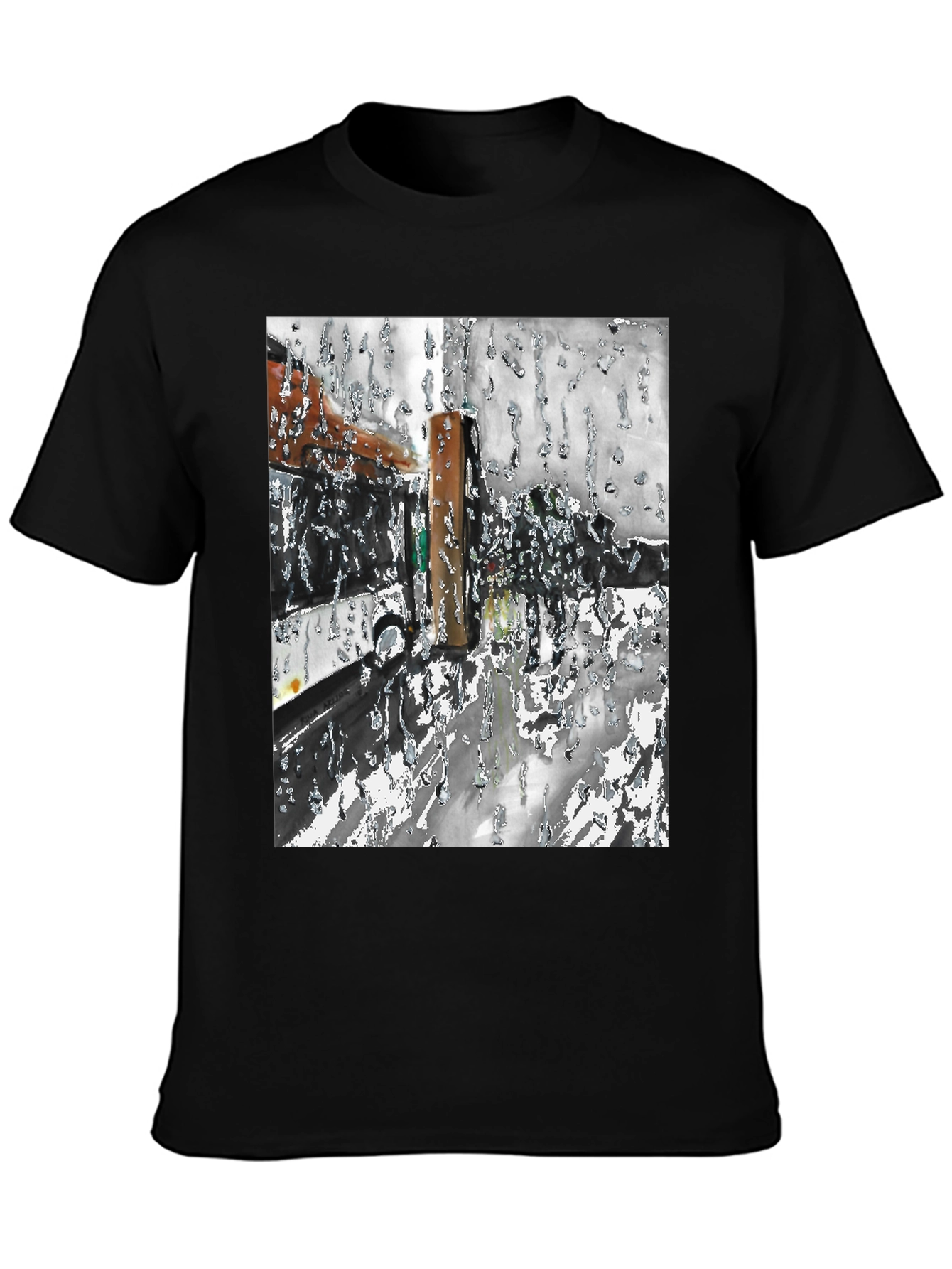 Abstract Rain T-Shirt: Artistic Black Tee for Casual Wear