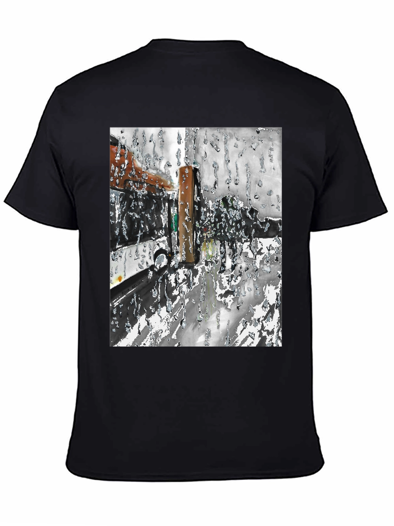 Abstract Rain T-Shirt: Artistic Black Tee for Casual Wear