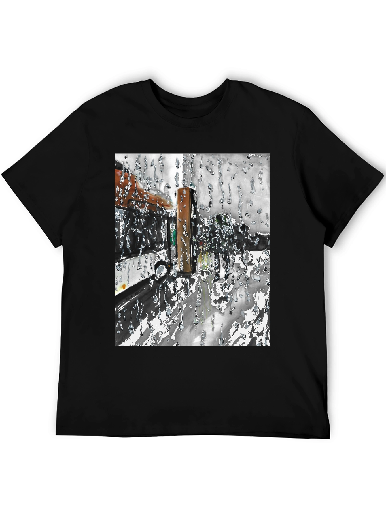 Abstract Rain T-Shirt: Artistic Black Tee for Casual Wear