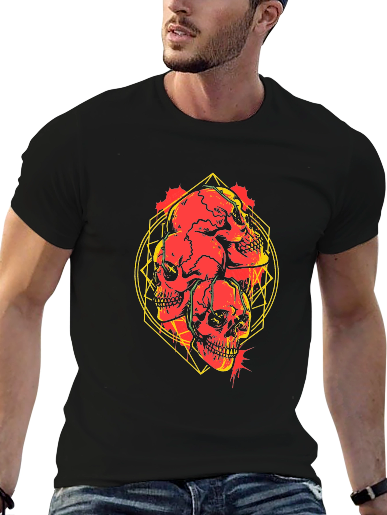 Skull Graphic Print Black T-Shirt