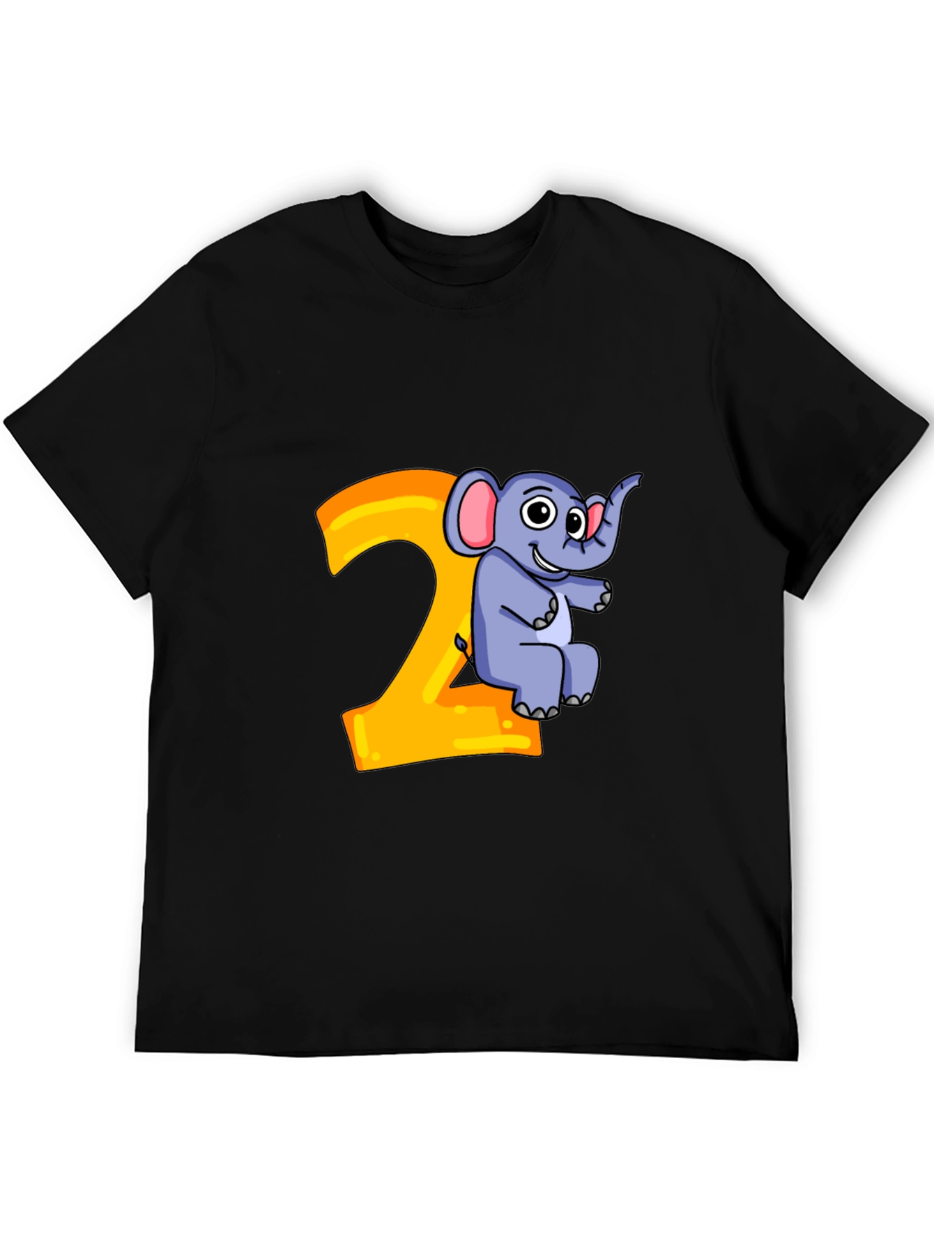Cute Cartoon Elephant 2nd Birthday Black T-Shirt