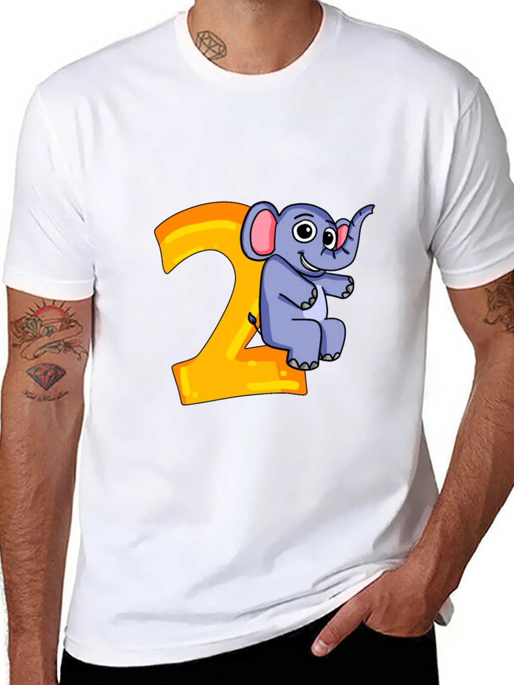 Cute Cartoon Elephant 2nd Birthday Black T-Shirt
