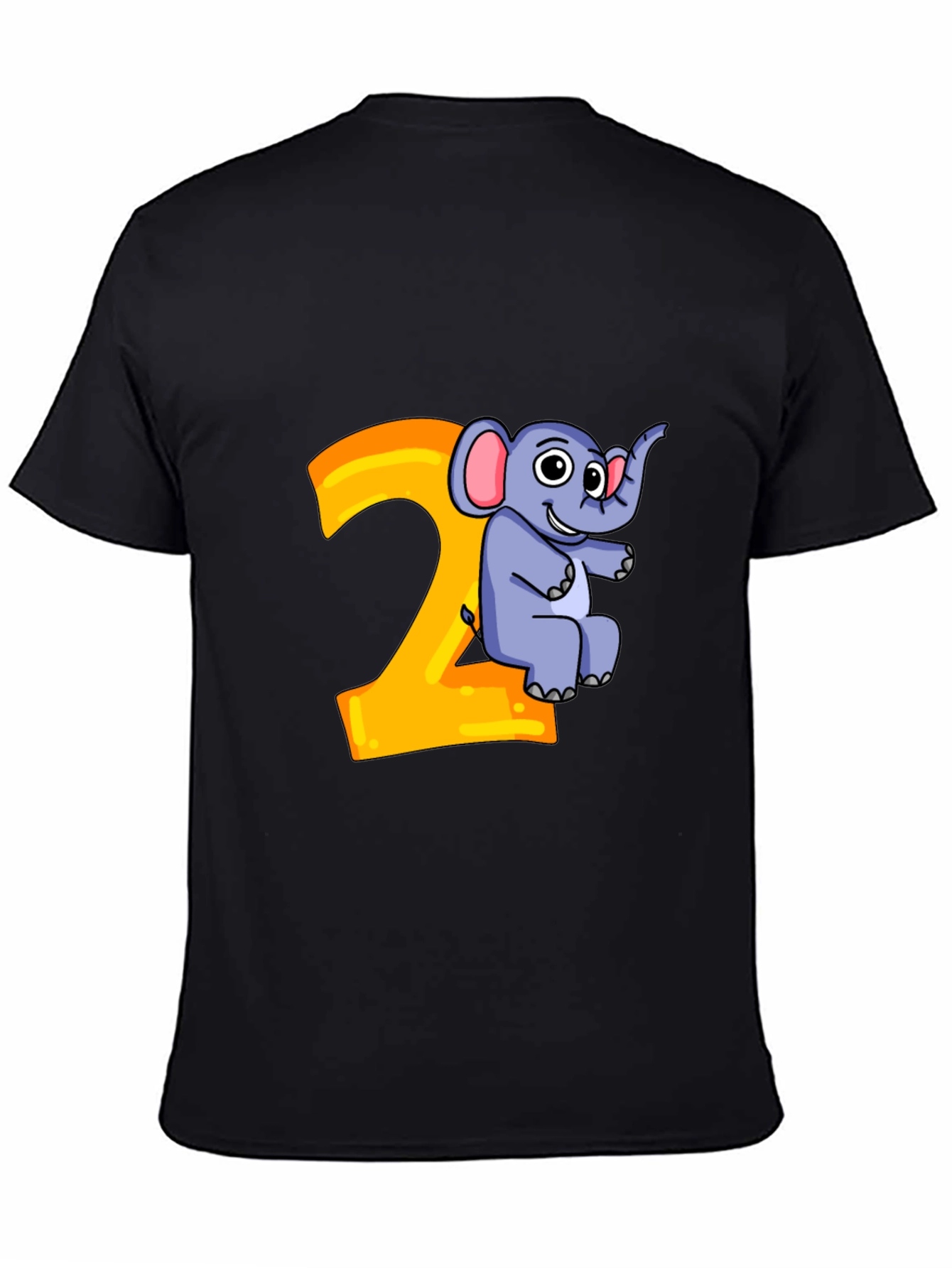 Cute Cartoon Elephant 2nd Birthday Black T-Shirt