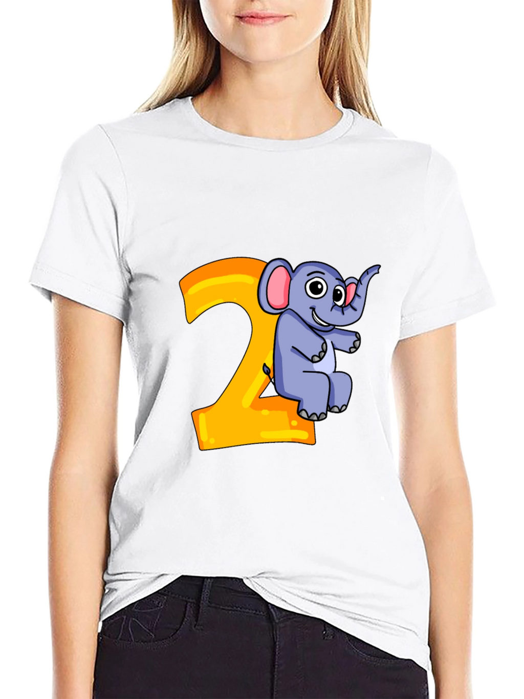 Cute Cartoon Elephant 2nd Birthday Black T-Shirt