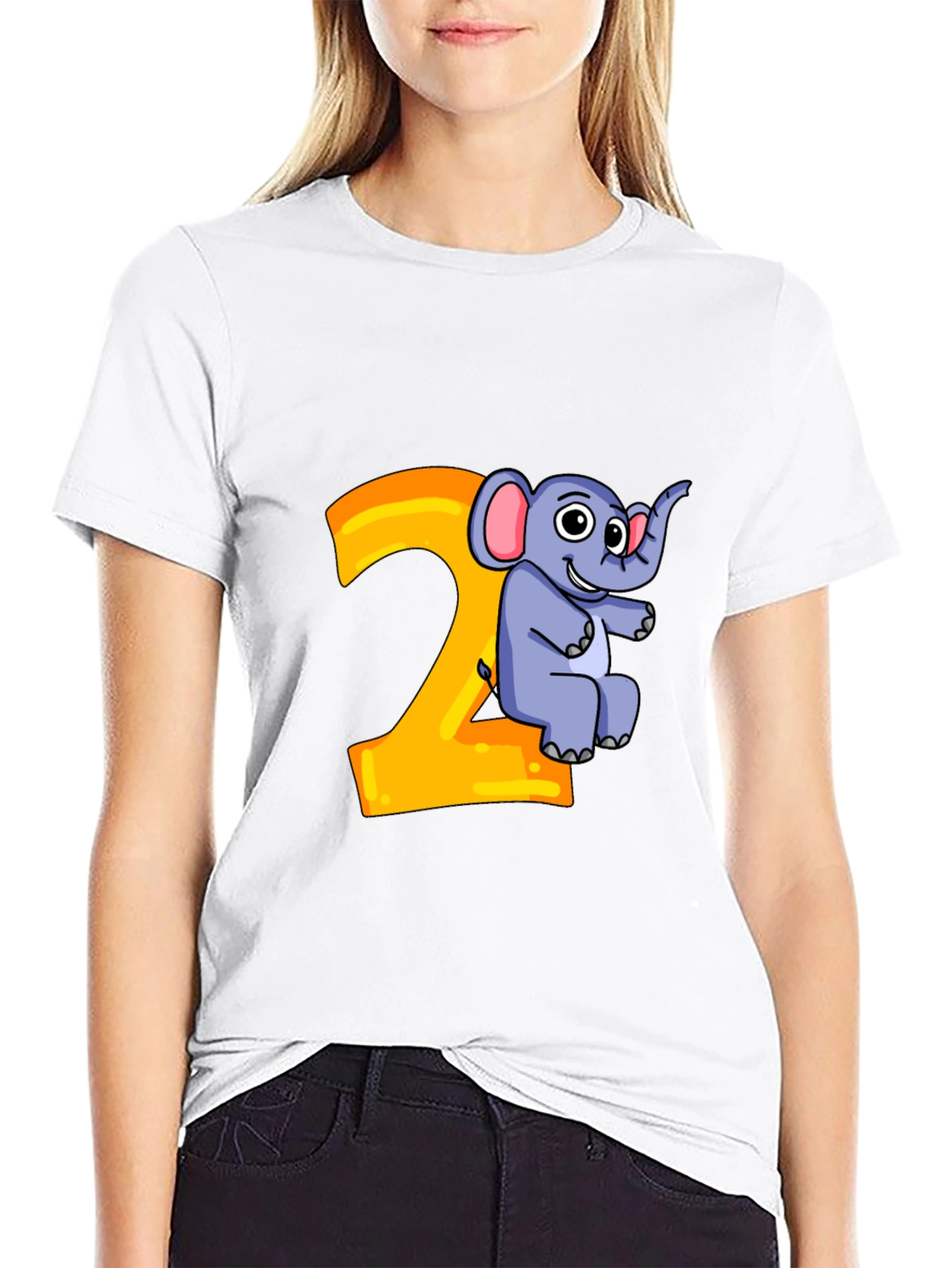 Cute Cartoon Elephant 2nd Birthday Black T-Shirt