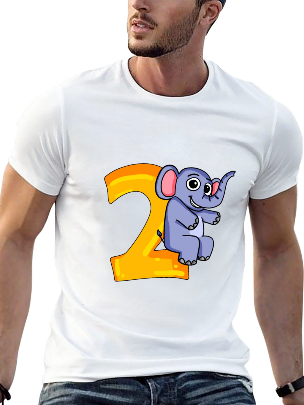 Cute Cartoon Elephant 2nd Birthday Black T-Shirt