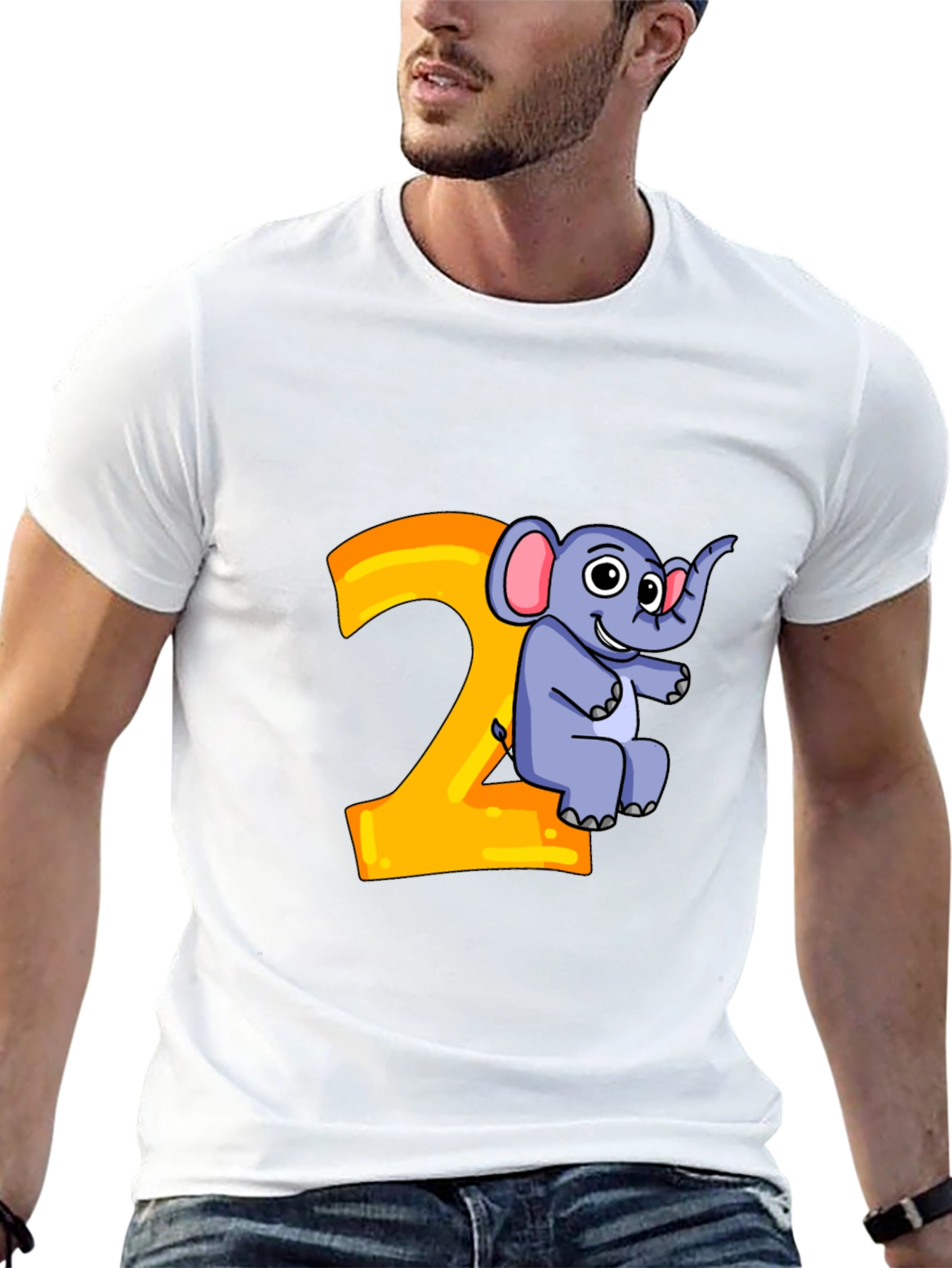 Cute Cartoon Elephant 2nd Birthday Black T-Shirt