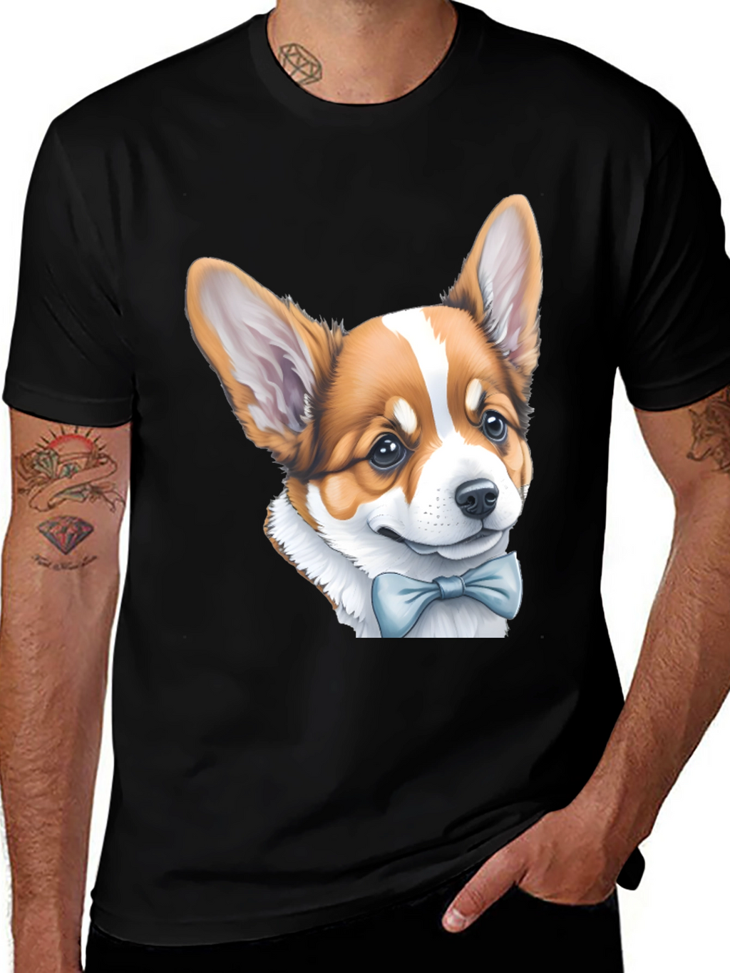 Corgi Bow Tie Black T-Shirt