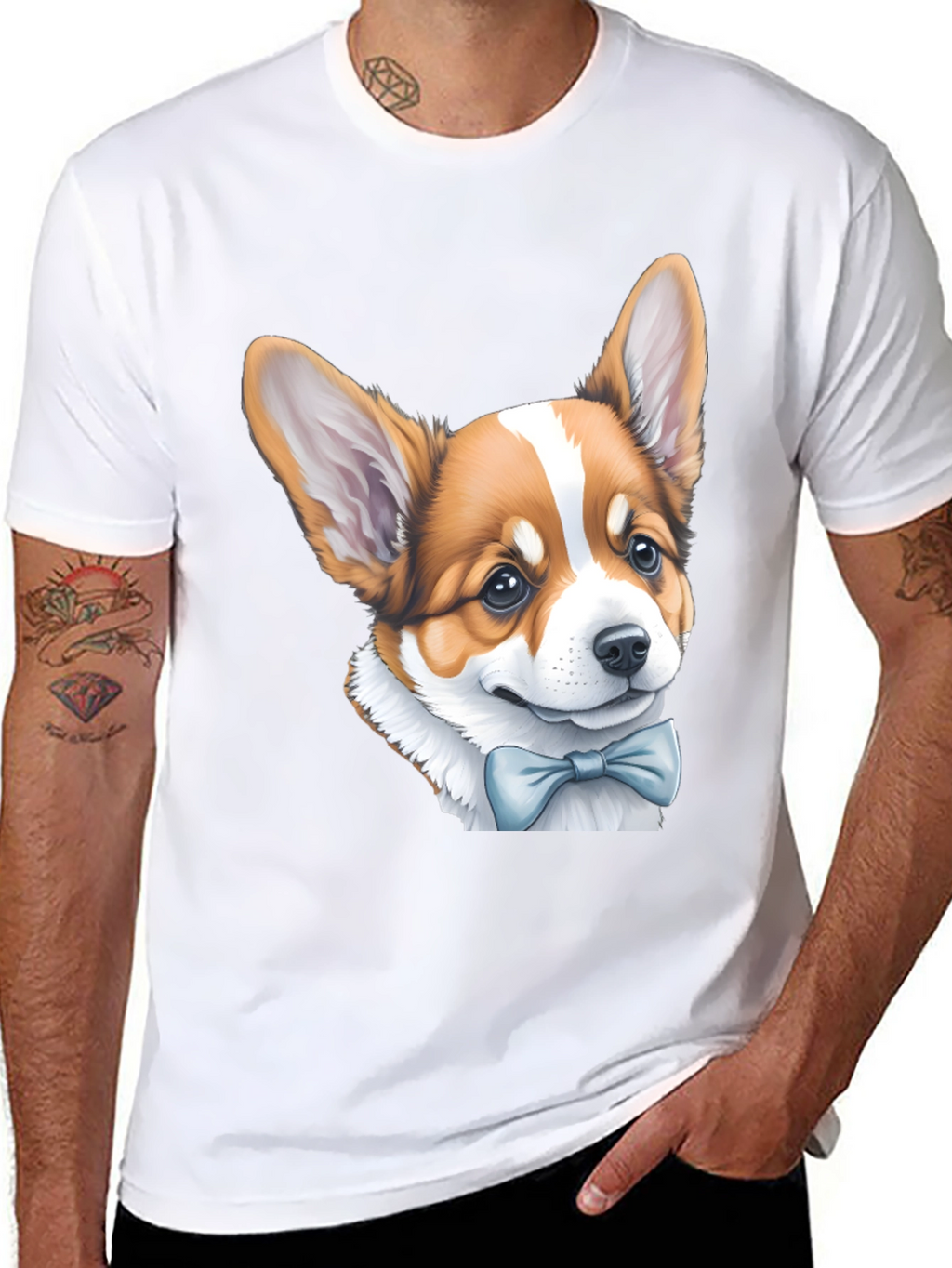 Corgi Bow Tie Black T-Shirt