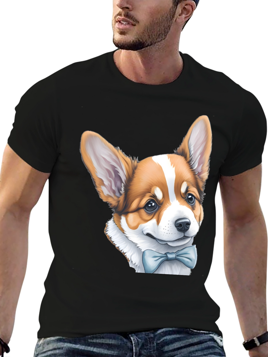 Corgi Bow Tie Black T-Shirt