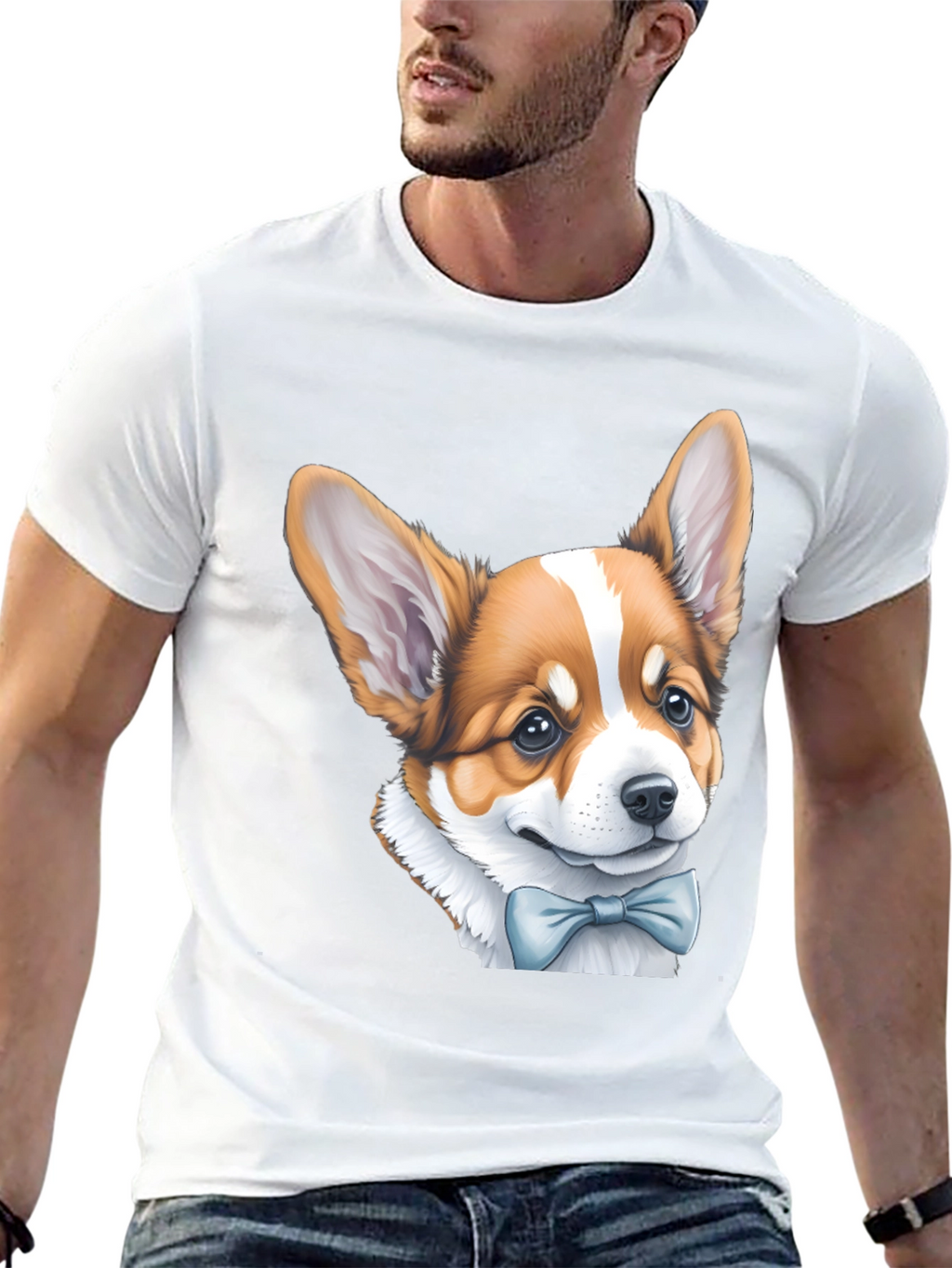 Corgi Bow Tie Black T-Shirt