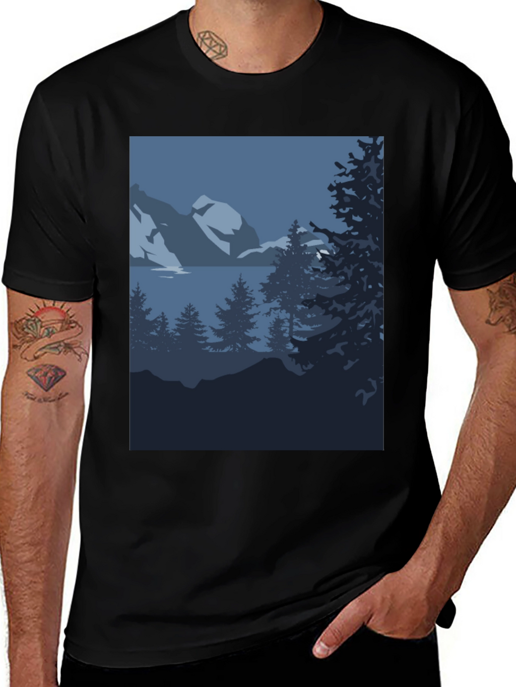 Mountain Scene Graphic Tee - Black