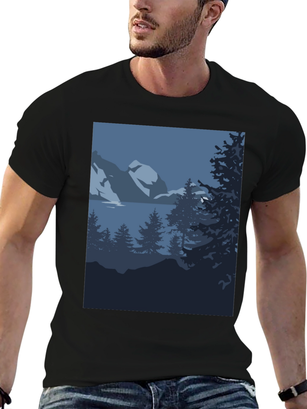 Mountain Scene Graphic Tee - Black