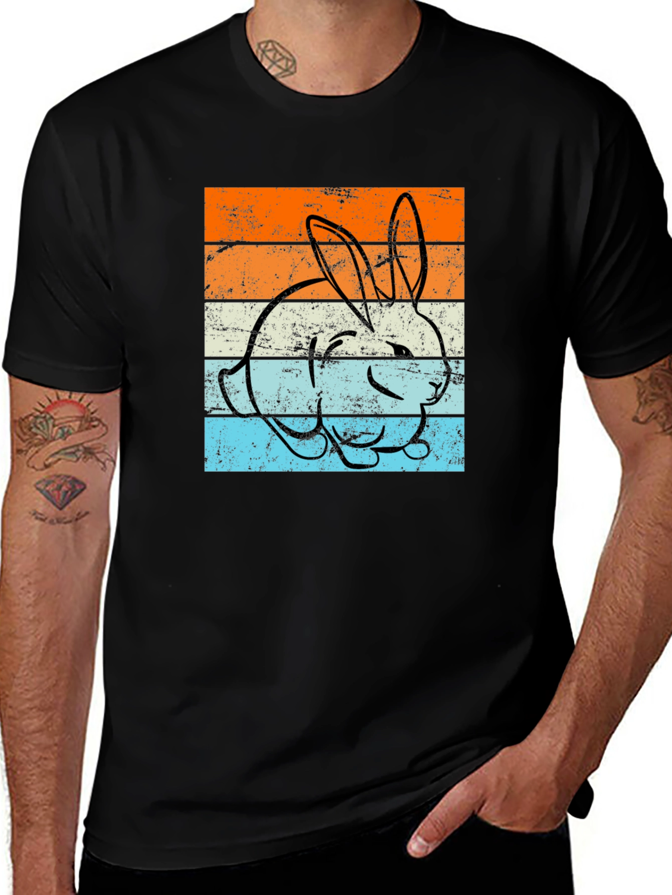 Retro Bunny Graphic Tee - Unisex Black T-Shirt