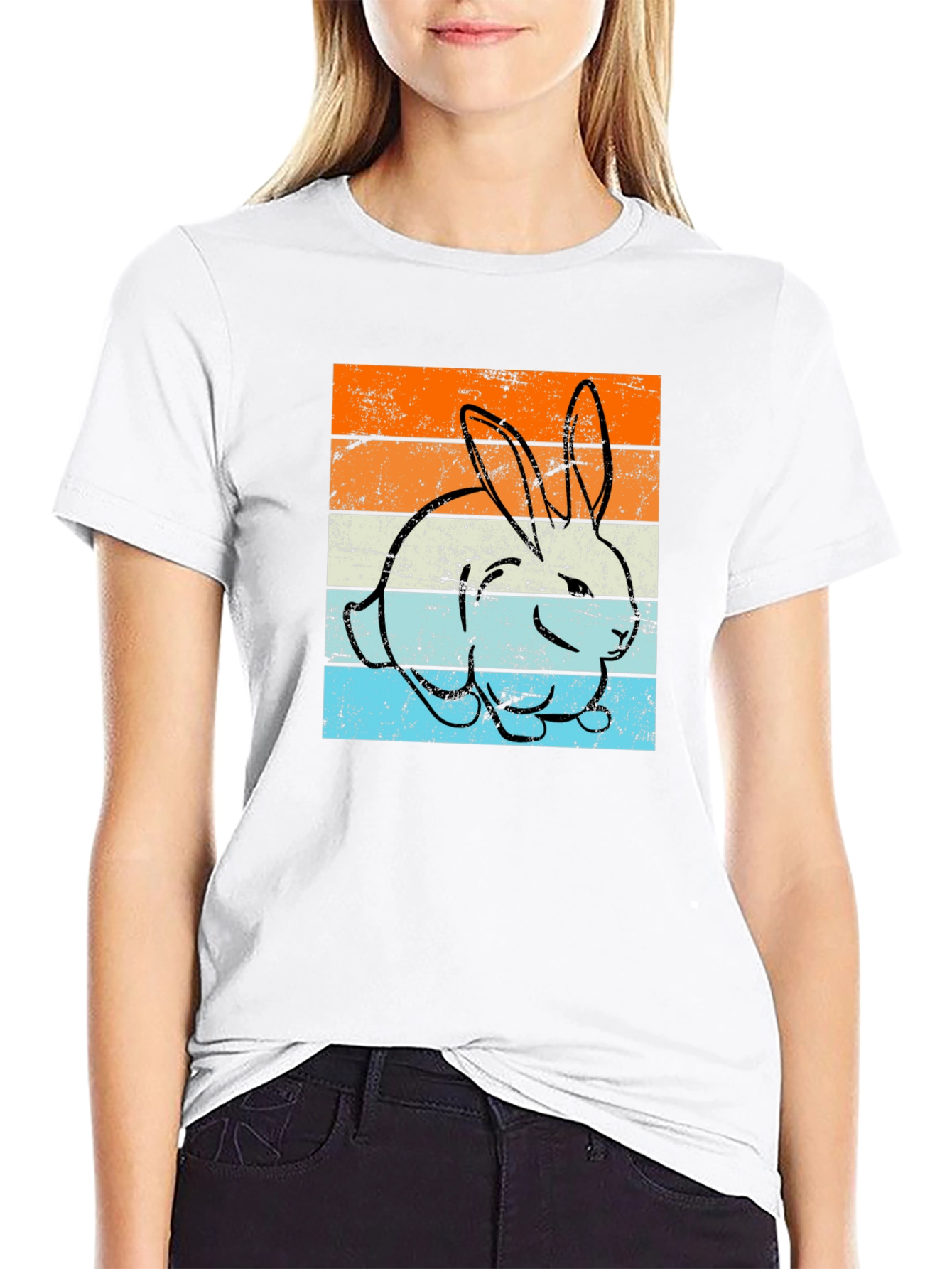 Retro Bunny Graphic Tee - Unisex Black T-Shirt