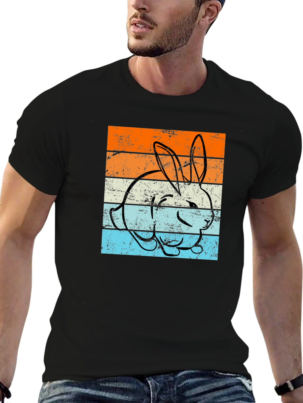Retro Bunny Graphic Tee - Unisex Black T-Shirt
