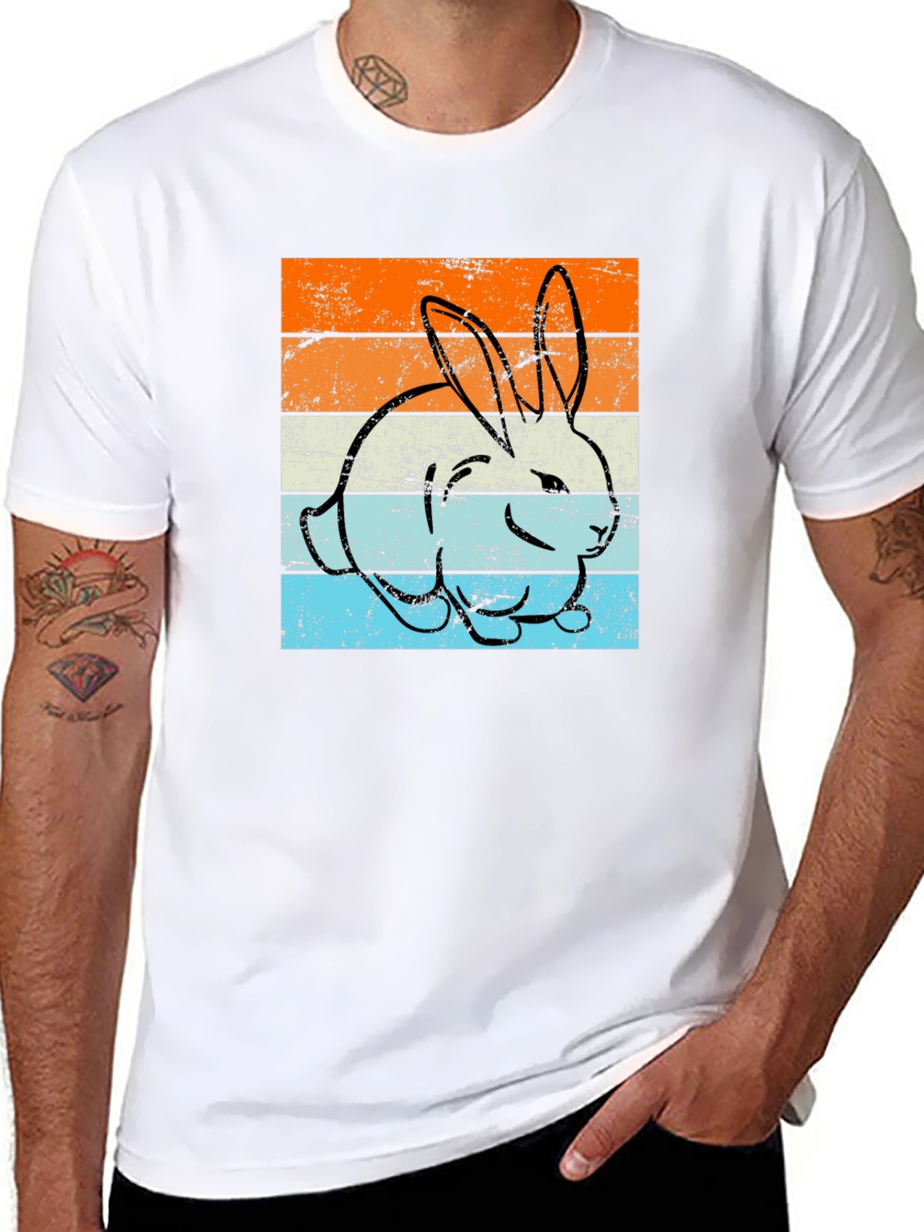 Retro Bunny Graphic Tee - Unisex Black T-Shirt